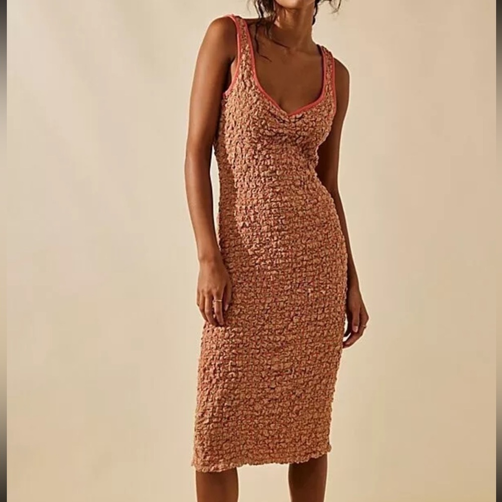 Free People Set The Bar Smocked Midi Dress Size M